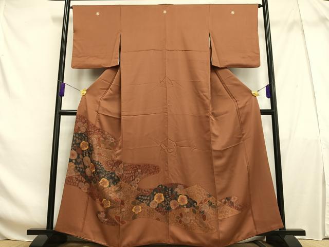 平和屋着物■豪華色留袖 駒刺繍 草花文 正絹 逸品 AABF6286oa