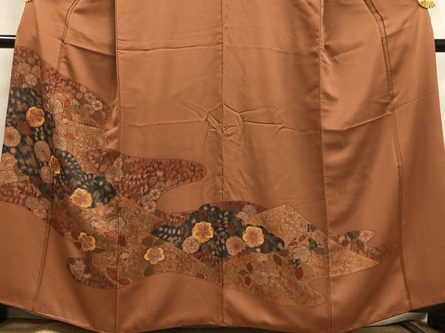 平和屋着物■豪華色留袖 駒刺繍 草花文 正絹 逸品 AABF6286oa