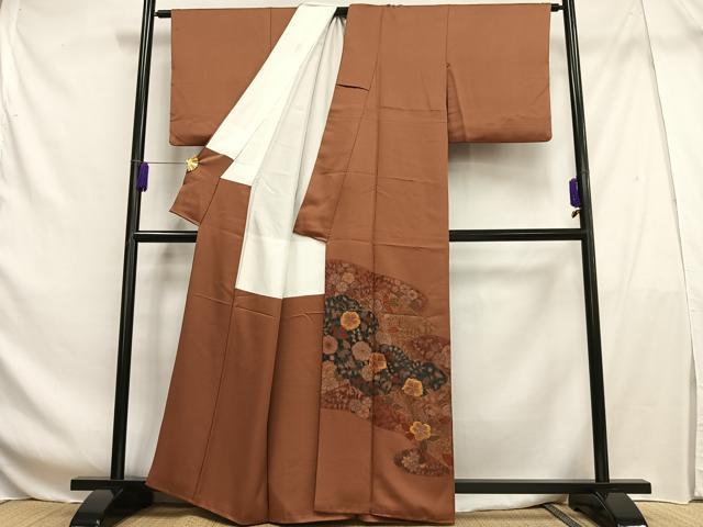 平和屋着物■豪華色留袖 駒刺繍 草花文 正絹 逸品 AABF6286oa