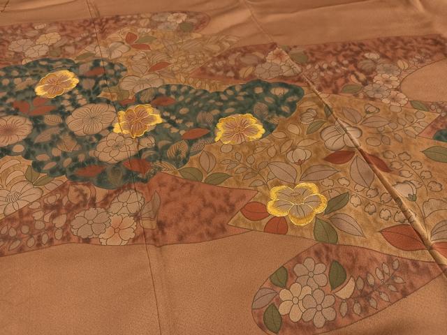 平和屋着物■豪華色留袖 駒刺繍 草花文 正絹 逸品 AABF6286oa