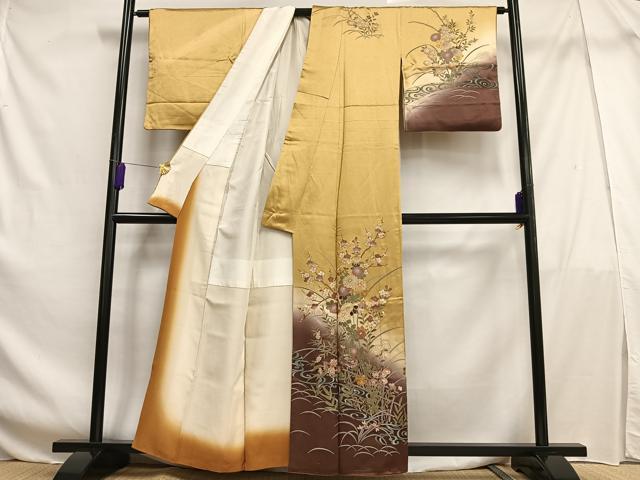 平和屋着物■訪問着 枝花文 暈し染め 金彩 正絹 逸品 AABF6334oa