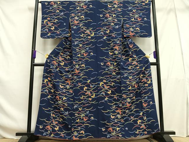 平和屋着物■上質な小紋 舞蝶雪芝文 反端付き 正絹 逸品 AABF6388oa