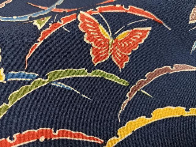 平和屋着物■上質な小紋 舞蝶雪芝文 反端付き 正絹 逸品 AABF6388oa