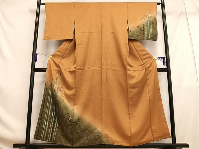 平和屋着物■訪問着 刺繍 枝花文 暈し染め 金糸 金彩 正絹 逸品 AABF6398oa