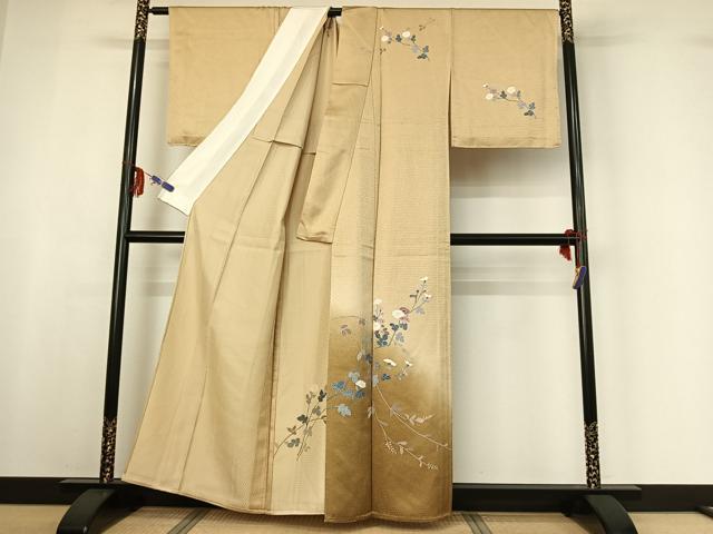 平和屋着物▽訪問着 単衣 草花文 暈し染め 正絹 逸品 AABF6404jh