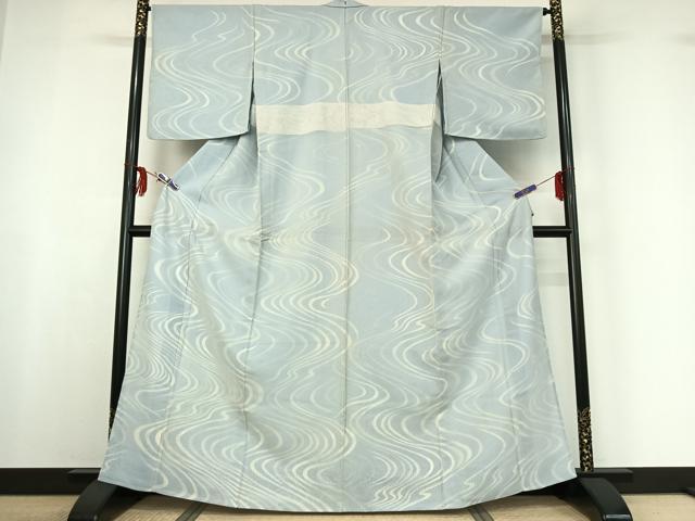 平和屋着物▽上質な小紋 無双 紗袷 紗×絽 作家物 流水文 銀彩 正絹 逸品 AABF6407jh