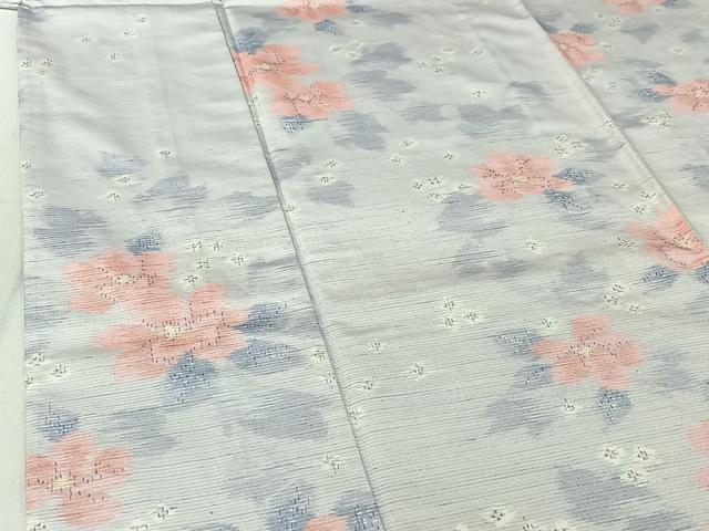 平和屋着物▽天山紬 単衣 草花文 反端付き 正絹 逸品 AABF6408jh