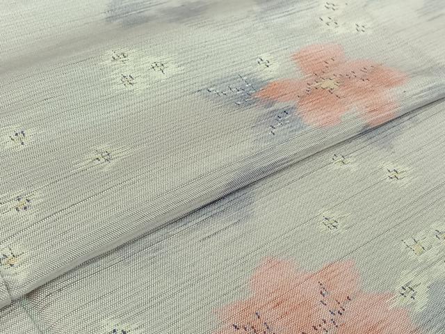 平和屋着物▽天山紬 単衣 草花文 反端付き 正絹 逸品 AABF6408jh