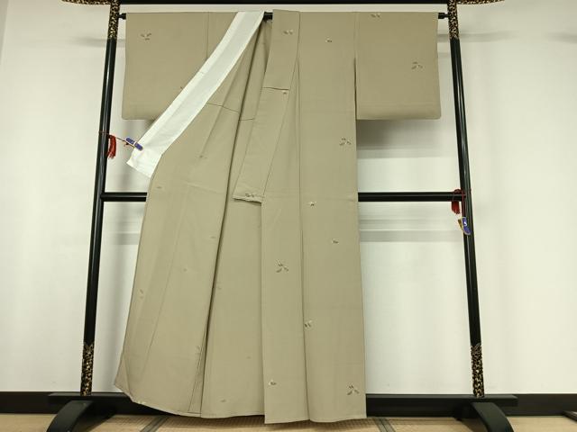 平和屋着物▽上質な小紋 単衣 南天文 金銀彩 鬼しぼ縮緬 正絹 逸品 AABF6411jh