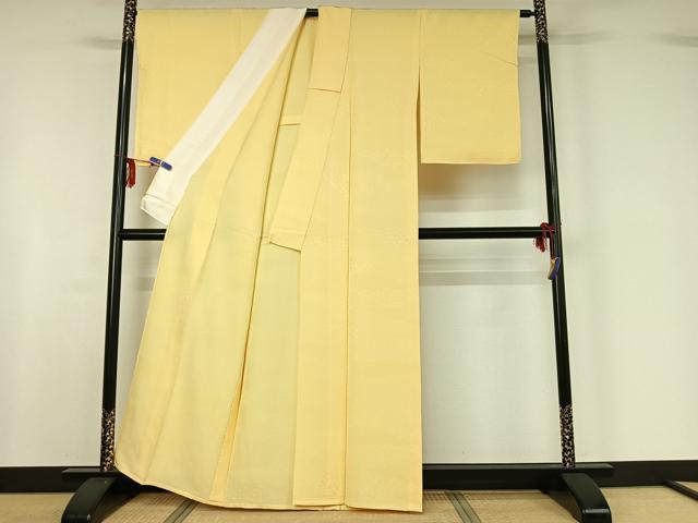 平和屋着物▽上質な色無地 単衣 草花地紋 鳥の子色 正絹 逸品 AABF6415jh