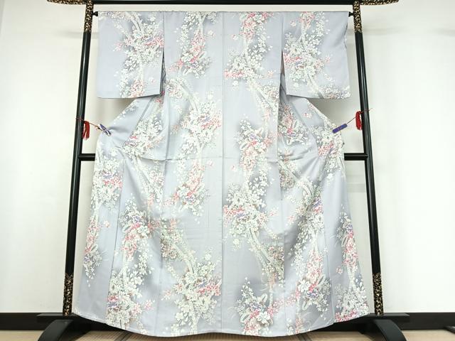 平和屋着物▽上質な小紋 単衣 熨斗花文 正絹 逸品 AABF6418jh