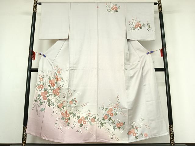 平和屋着物▽訪問着 単衣 刺繍 草花文 暈し染め 正絹 逸品 AABF6421jh