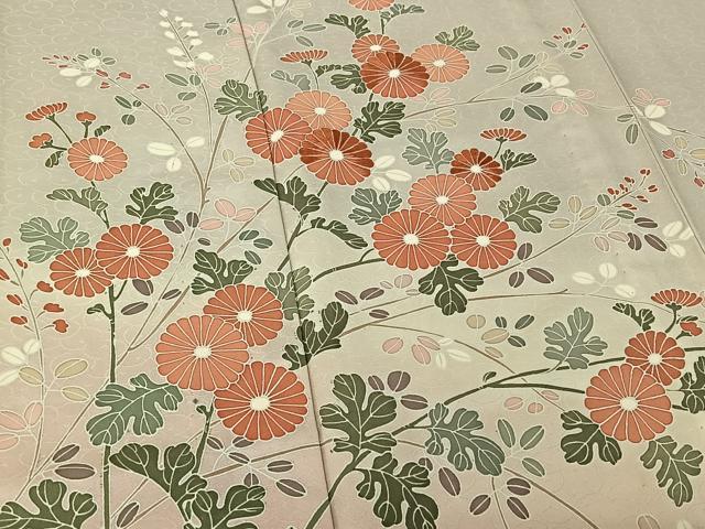 平和屋着物▽訪問着 単衣 刺繍 草花文 暈し染め 正絹 逸品 AABF6421jh