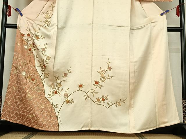 平和屋着物▽訪問着 単衣 駒刺繍 橘 金彩 やまと誂製 正絹 逸品 AABF6422jh