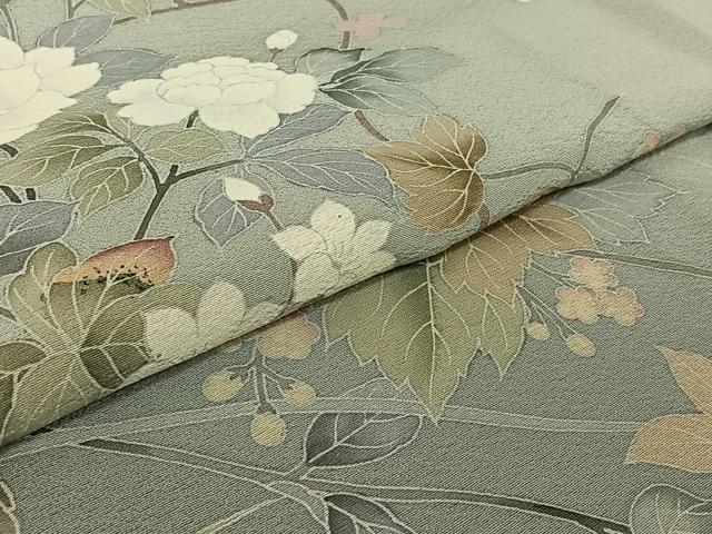 平和屋着物▽訪問着 単衣 友禅 作家物 枝花文 暈し染め 正絹 逸品 AABF6427jh