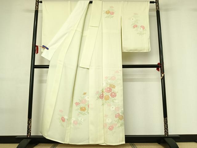 平和屋着物▽訪問着 単衣 刺繍 草花文 正絹 逸品 AABF6434jh