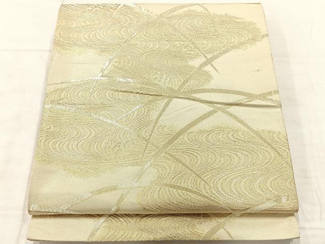 平和屋着物◎六通柄袋帯 流水草葉文 金糸 正絹 逸品 AABF6456uk