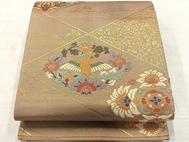 平和屋着物◎六通柄袋帯 唐織 花鳥文 金糸 正絹 逸品 AABF6458uk