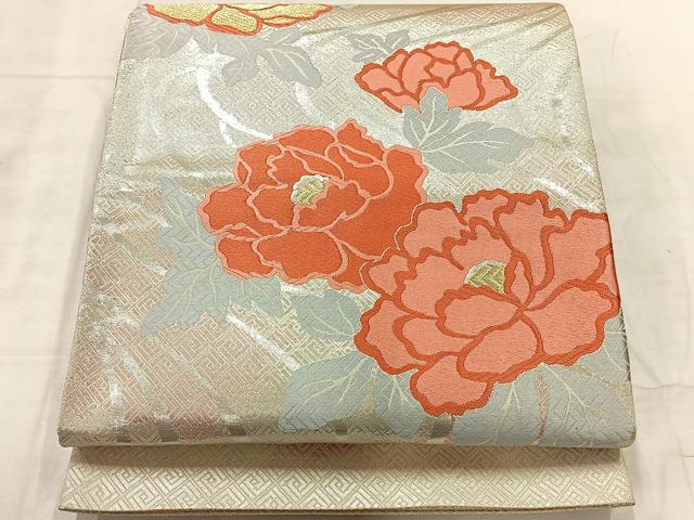 平和屋着物◎佐賀錦 本場筑前博多織 六通柄袋帯 流水花文 帯は博多謹製 金銀糸 証紙付き 正絹 逸品 AABF6466uk