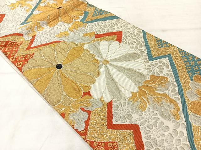 平和屋着物◎九寸開き名古屋帯 草花文 金銀糸 正絹 逸品 AABF6482uk
