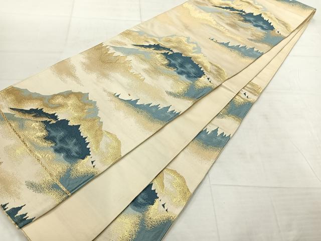 平和屋着物◎六通柄袋帯 風景文 金糸 正絹 逸品 AABF6494uk
