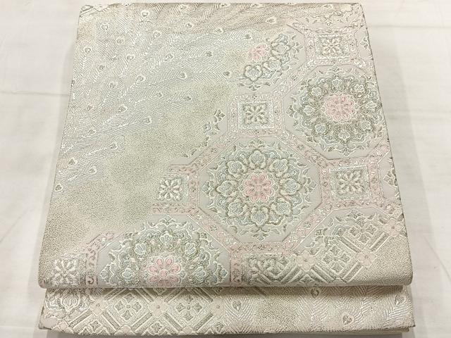 平和屋着物◎六通柄袋帯 蜀江花文 銀糸 正絹 逸品 AABF6497uk