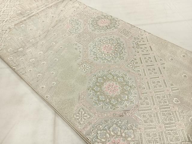 平和屋着物◎六通柄袋帯 蜀江花文 銀糸 正絹 逸品 AABF6497uk