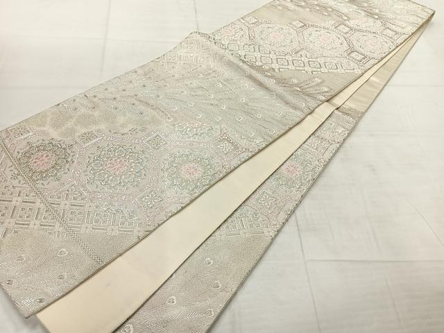 平和屋着物◎六通柄袋帯 蜀江花文 銀糸 正絹 逸品 AABF6497uk