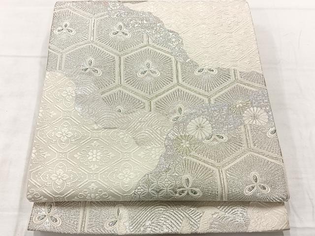 平和屋着物◎六通柄袋帯 亀甲松文 銀糸 正絹 逸品 AABF6506uk