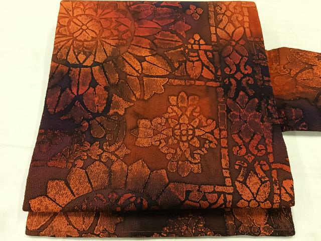 平和屋着物◎全通柄九寸名古屋帯 壁画文様 鬼しぼ縮緬 正絹 逸品 AABF6530uk