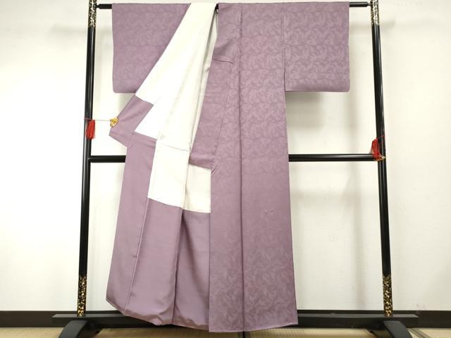 平和屋着物●上質な色無地 舞葉地紋 二藍色 正絹 逸品 AABF6564cs