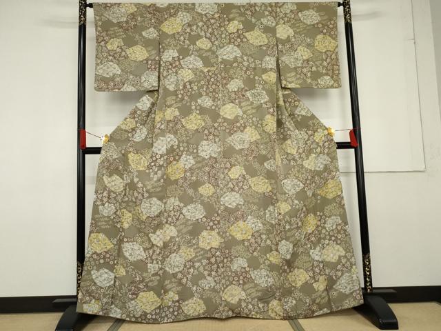平和屋着物●上質な小紋 地紋起こし ろうけつ染め 切嵌花唐草文 正絹 逸品 AABF6585cs
