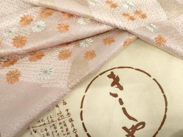平和屋着物●銀座きしや 訪問着 絞り 刺繍 舞花文 金糸 金彩 たとう紙付き 正絹 逸品 AABF6587cs