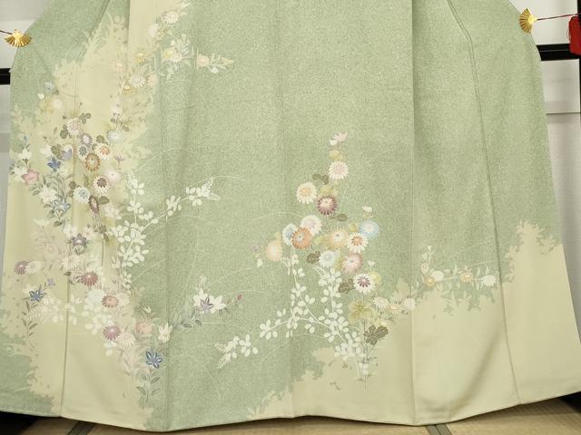 平和屋着物●訪問着 友禅 刺繍 枝花文 暈し染め 金糸 金彩 正絹 逸品 AABF6593cs