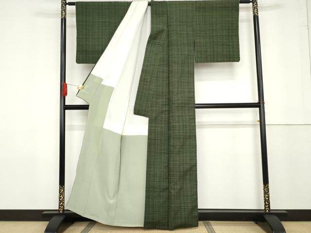 平和屋着物●郡上紬 草木染 格子 正絹 逸品 AABF6606cs