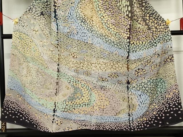 平和屋着物●訪問着 中国三大刺繍 相良刺繍 作家物 絞り 葉葦工房 樹林舞花文 銀通し地 正絹 逸品 未使用 AABF6614cs
