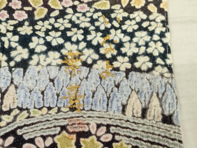 平和屋着物●訪問着 中国三大刺繍 相良刺繍 作家物 絞り 葉葦工房 樹林舞花文 銀通し地 正絹 逸品 未使用 AABF6614cs