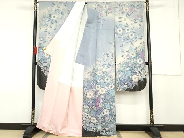 平和屋着物●豪華振袖 辻が花 暈し染め 銀通し地 正絹 逸品 AABF6617cs