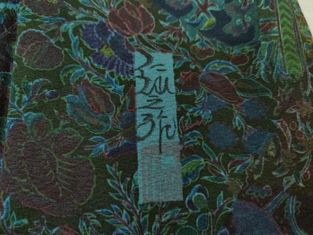 平和屋着物●前田仁仙 仁仙更紗 小紋 切嵌更紗花文 丹後ちりめん 反端付き 正絹 逸品 AABF6625cs