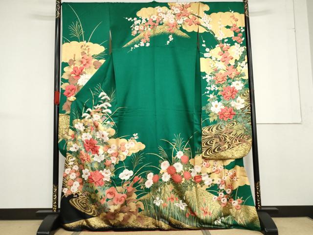 平和屋着物●豪華振袖 雲取り流水草花文 金彩 正絹 逸品 AABF6632cs
