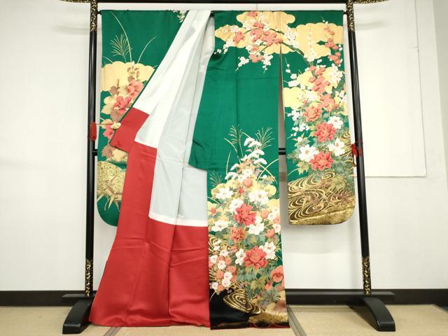 平和屋着物●豪華振袖 雲取り流水草花文 金彩 正絹 逸品 AABF6632cs