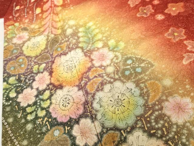 平和屋着物●豪華振袖 辻が花 暈し染め 金彩 金通し地 正絹 逸品 AABF6633cs