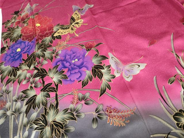 平和屋着物●豪華振袖 花蝶文 暈し染め 銀通し地 正絹 逸品 AABF6637cs