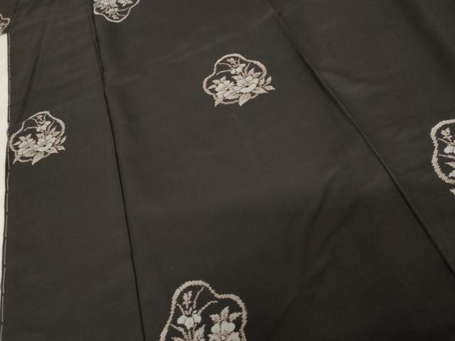平和屋着物●本場大島紬 地空き カタス9マルキ 草花文 黒地 正絹 逸品 未使用 AABF6638cs