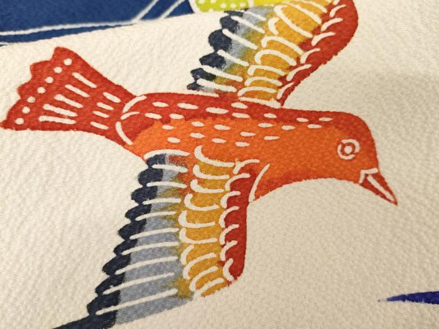 平和屋着物●豪華振袖 型染め 流水花鳥文 正絹 逸品 AABF6639cs