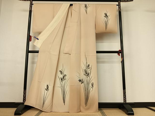平和屋着物▽訪問着 単衣 手描き 草花文 暈し染め 正絹 逸品 AABF6642jh