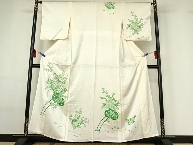 平和屋着物▽訪問着 単衣 刺繍 手描き 花車文 正絹 逸品 AABF6643jh