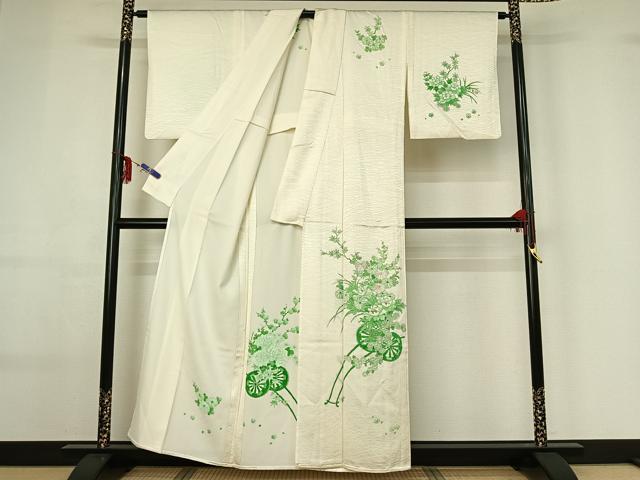 平和屋着物▽訪問着 単衣 刺繍 手描き 花車文 正絹 逸品 AABF6643jh