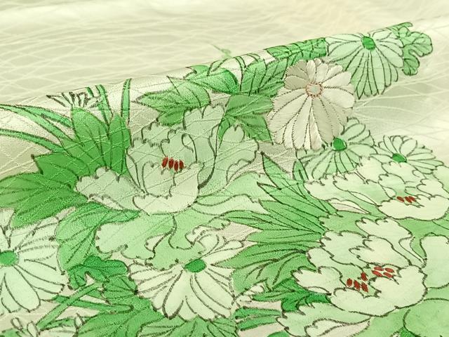 平和屋着物▽訪問着 単衣 刺繍 手描き 花車文 正絹 逸品 AABF6643jh