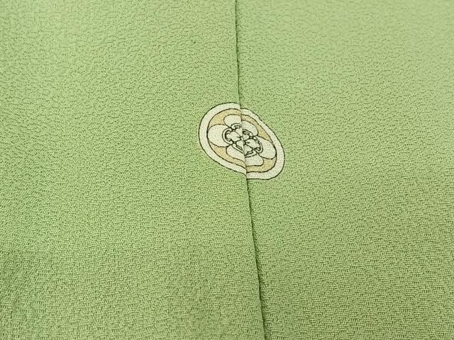平和屋着物▽上質な色無地 単衣 総刺繍 草花地紋 山葵色 正絹 逸品 AABF6644jh